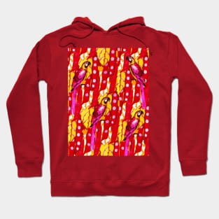 RED MACAWS ,YELLOW LEAVES,TROPICAL PLANTS FLORAL PATTERN Hoodie